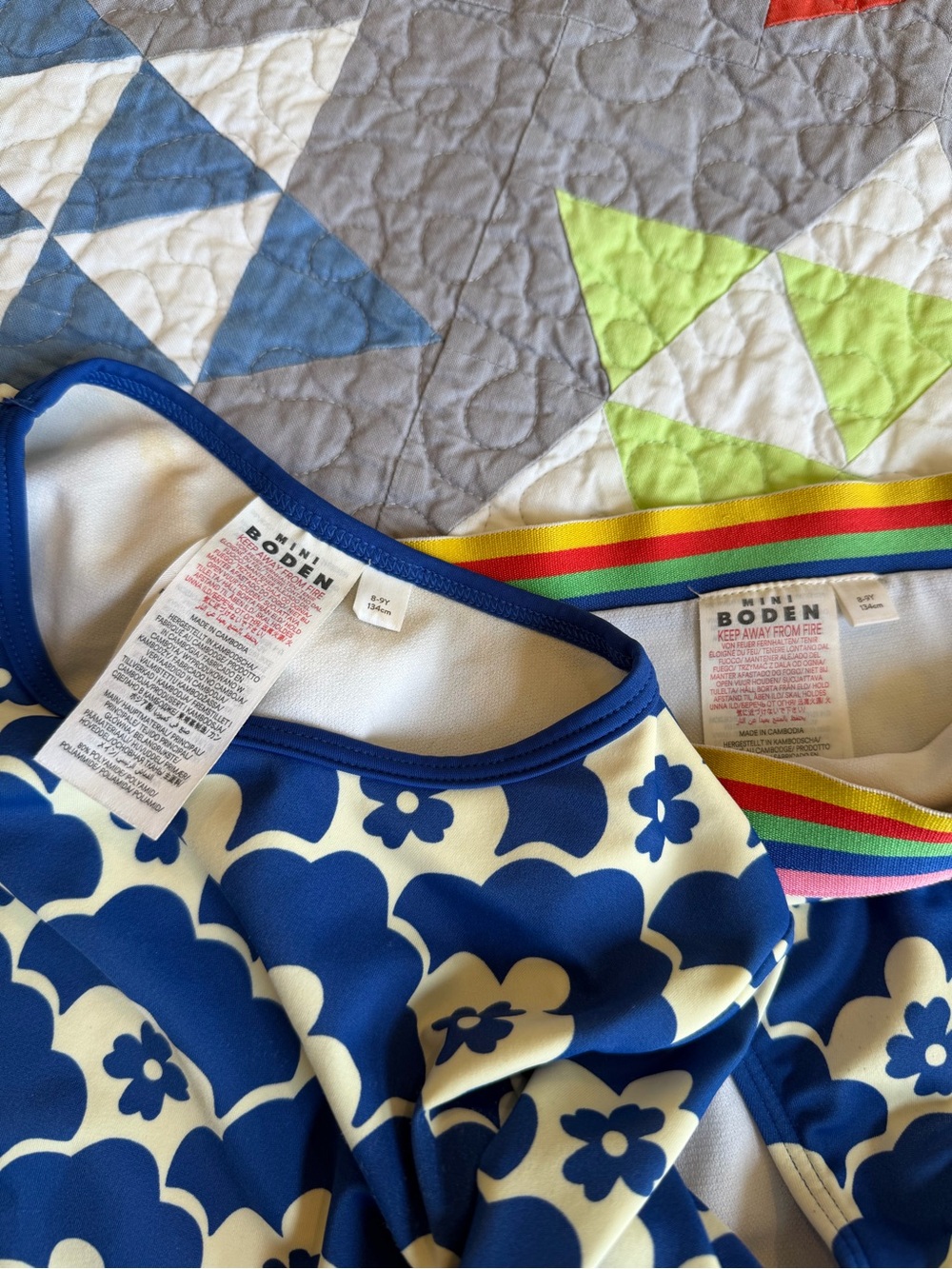 Mini Boden Girls Royal Blue Floral Long-Sleeve Rash Guard Swim Set - Picture 4 of 5
